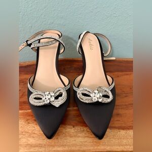 Black Heels with Rhinestone Bow
